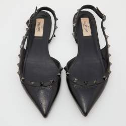 Pre Owned Valentino Black Patent and Leather Rockstud D'orsay Flats Size 38