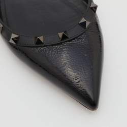 Pre Owned Valentino Black Patent and Leather Rockstud D'orsay Flats Size 38