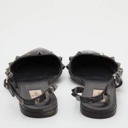 Pre Owned Valentino Black Patent and Leather Rockstud D'orsay Flats Size 38