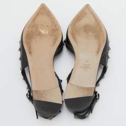 Pre Owned Valentino Black Patent and Leather Rockstud D'orsay Flats Size 38