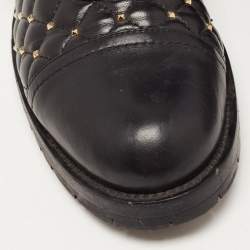 Pre Owned Valentino Black Quilted Leather Rockstud Buckle Details Ankle Boots Size 39  