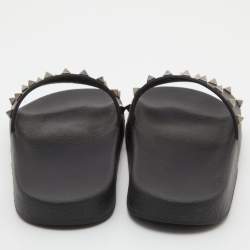 Pre Owned Valentino Black Rubber Rockstud Slides Size 38