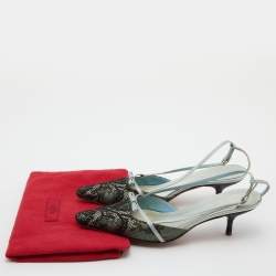 Pre Owned Valentino Black/Green Lace and Satin Bow Slingback Pumps Size 39