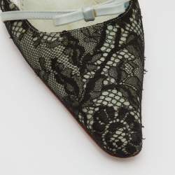 Pre Owned Valentino Black/Green Lace and Satin Bow Slingback Pumps Size 39