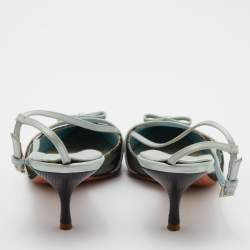 Pre Owned Valentino Black/Green Lace and Satin Bow Slingback Pumps Size 39