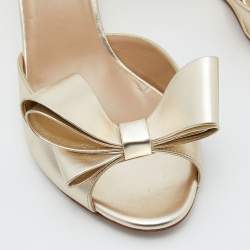Pre Owned Valentino Gold Leather Bow Wedge Sandals Size 39