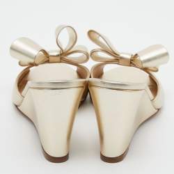 Pre Owned Valentino Gold Leather Bow Wedge Sandals Size 39
