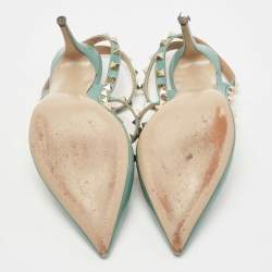 Pre Owned Valentino Green Leather Rockstud Strappy Pointed Toe Pumps Size 39