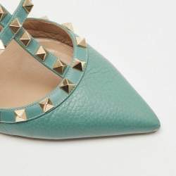 Pre Owned Valentino Green Leather Rockstud Strappy Pointed Toe Pumps Size 39