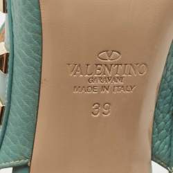 Pre Owned Valentino Green Leather Rockstud Strappy Pointed Toe Pumps Size 39