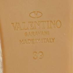 Pre Owned Valentino Brown Leather Rockstud Ankle Strap Wedge Espadrilles Size 39