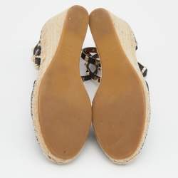 Pre Owned Valentino Black Leather Rockstud Ankle Strap Wedge Espadrilles Size 39