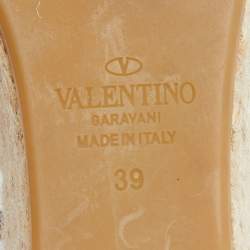 Pre Owned Valentino Black Leather Rockstud Ankle Strap Wedge Espadrilles Size 39