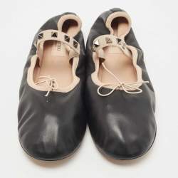 Pre Owned Valentino Black Leather Rockstud Mary Jane Ballet Flats Size 41.5