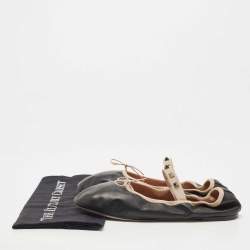 Pre Owned Valentino Black Leather Rockstud Mary Jane Ballet Flats Size 41.5