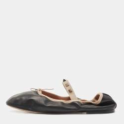 Pre Owned Valentino Black Leather Rockstud Mary Jane Ballet Flats Size 41.5