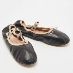Pre Owned Valentino Black Leather Rockstud Mary Jane Ballet Flats Size 41.5