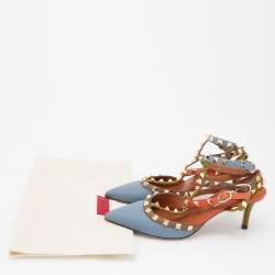 Pre Owned Valentino Multicolor Leather Rockstud Ankle Strap Pumps Size 35.5