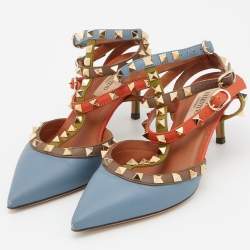 Pre Owned Valentino Multicolor Leather Rockstud Ankle Strap Pumps Size 35.5