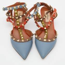 Pre Owned Valentino Multicolor Leather Rockstud Ankle Strap Pumps Size 35.5
