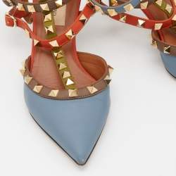 Pre Owned Valentino Multicolor Leather Rockstud Ankle Strap Pumps Size 35.5