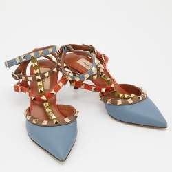 Pre Owned Valentino Multicolor Leather Rockstud Ankle Strap Pumps Size 35.5