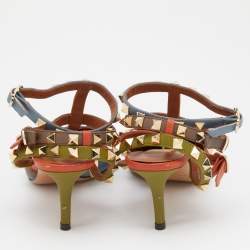 Pre Owned Valentino Multicolor Leather Rockstud Ankle Strap Pumps Size 35.5
