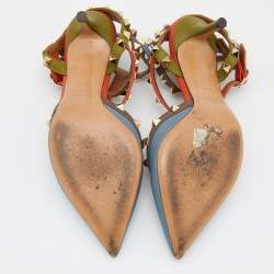 Pre Owned Valentino Multicolor Leather Rockstud Ankle Strap Pumps Size 35.5