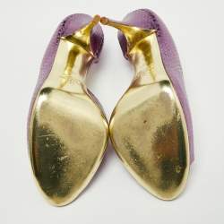 Pre Owned Valentino Metallic Purple Embossed Snakeskin Open Toe D'orsay Pumps Size 36.5