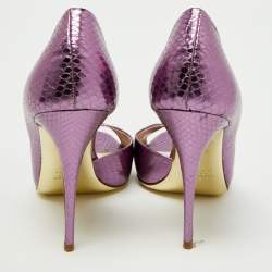 Pre Owned Valentino Metallic Purple Embossed Snakeskin Open Toe D'orsay Pumps Size 36.5