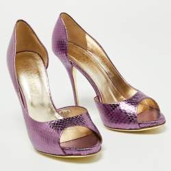 Pre Owned Valentino Metallic Purple Embossed Snakeskin Open Toe D'orsay Pumps Size 36.5