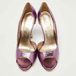 Pre Owned Valentino Metallic Purple Embossed Snakeskin Open Toe D'orsay Pumps Size 36.5