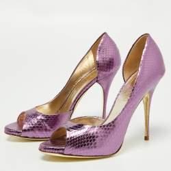 Pre Owned Valentino Metallic Purple Embossed Snakeskin Open Toe D'orsay Pumps Size 36.5