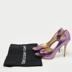Pre Owned Valentino Metallic Purple Embossed Snakeskin Open Toe D'orsay Pumps Size 36.5