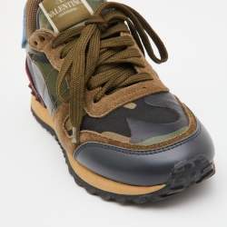 Pre Owned Valentino Multicolor Camo Print Canvas and Leather Rockrunner Sneakers Size 37
