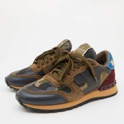 Valentino Multicolor Camo Print Canvas and Leather Rockrunner Sneakers Size 37