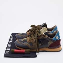 Pre Owned Valentino Multicolor Camo Print Canvas and Leather Rockrunner Sneakers Size 37