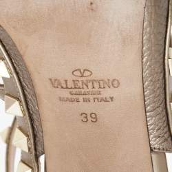 Pre Owned Valentino Metallic Grey Leather Rockstud Ankle Strap Pumps Size 39