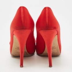 Valentino Red Pleated Satin Peep Toe Pumps Size 39