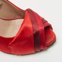 Valentino Red Pleated Satin Peep Toe Pumps Size 39