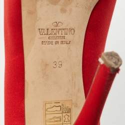 Valentino Red Pleated Satin Peep Toe Pumps Size 39