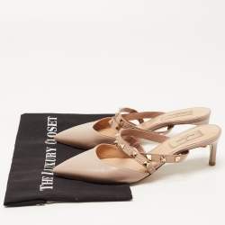 Pre Owned Valentino Beige Leather Rockstud Strappy Mules Size 37