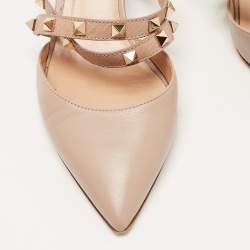 Pre Owned Valentino Beige Leather Rockstud Strappy Mules Size 37
