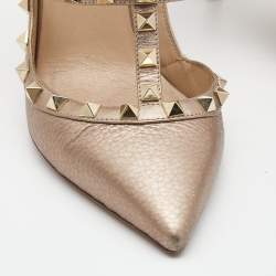Pre Owned Valentino Metallic Leather Rockstud Strappy Pointed Toe Pumps Size 39