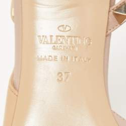 Pre Owned Valentino Beige Leather Rockstud Slingback Pumps Size 37