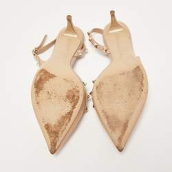 Pre Owned Valentino Beige Leather Rockstud Slingback Pumps Size 37