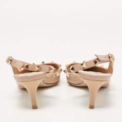 Pre Owned Valentino Beige Leather Rockstud Slingback Pumps Size 37