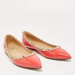Pre Owned Valentino Red Patent Leather Rockstud Ballet Flats Size 38