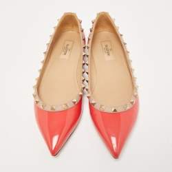 Pre Owned Valentino Red Patent Leather Rockstud Ballet Flats Size 38