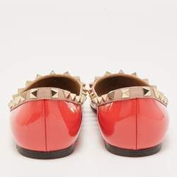 Pre Owned Valentino Red Patent Leather Rockstud Ballet Flats Size 38